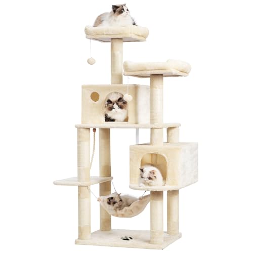 Cat Tree Tower with Sisal Scratching Posts (53.7 Inches / Beige)
