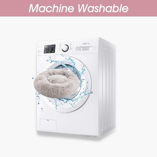 Western Home Calming Donut Small Dog Cat Bed Washable Puppy Bed (White Khaki / 24.0"l x 24.0"w x 7.0"th)