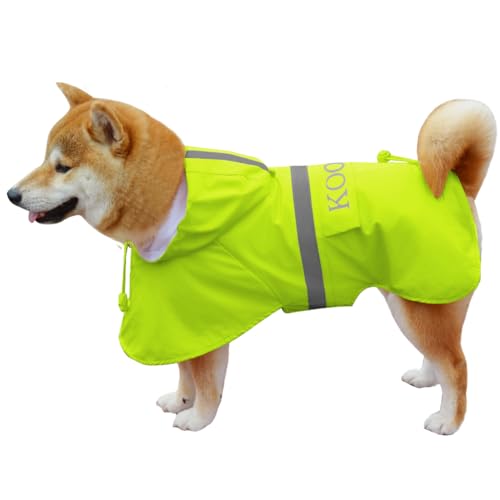 Dog Raincoat Waterproof Hooded (Fluorescent Yellow / 2XL-Fit for 20 to 33 pounds)