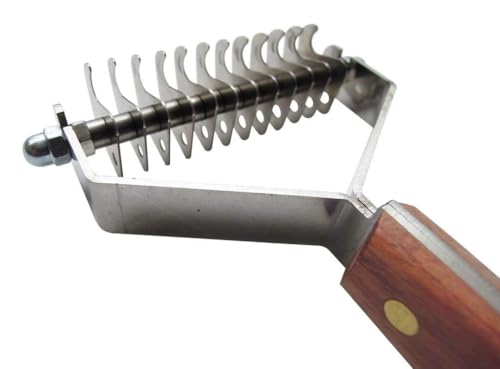 Double Wide Dematting Undercoat Grooming Rake Stripper Tool for Dogs and Cats (12-Blade)