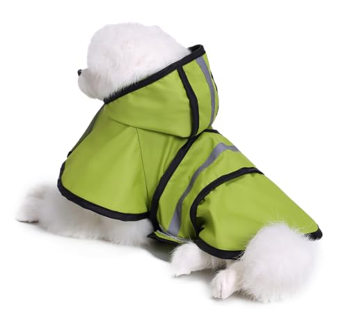 Dog Raincoat Hooded Reflective Waterproof Slicker Poncho (Green / XXL(15-22 pound))
