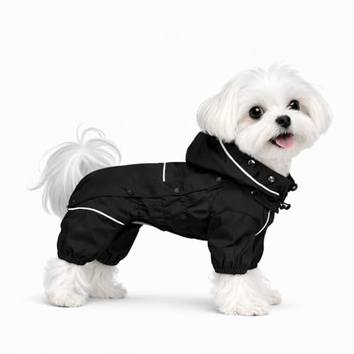Waterproof Dog Raincoat with Removable Hood (Black / XS (Back 10.5"))