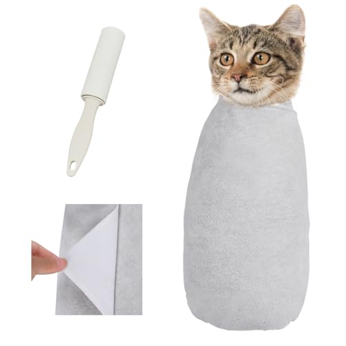 Cat Grooming Wrap for Nail Trimming (L-27.6in ( Weight:＜ 17lbs ) / Grey)