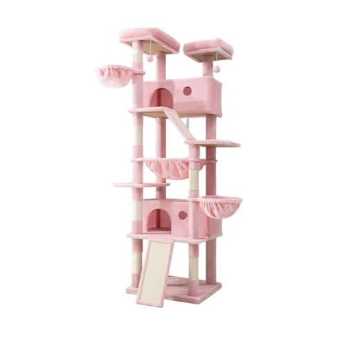 81in Multi Level Tall Cat Tree Tower for Indoor Kitties (Pink)
