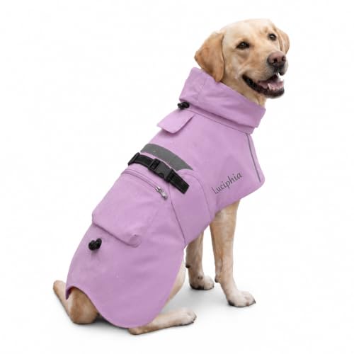 Dog Raincoat Adjustable Hooded Reflective Jacket with Pocket (Purple / XX-Large)
