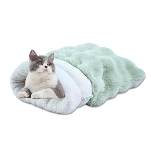 3 in 1 Semi Enclosed Self Warming Burrow Cat Bed Sleeping Cave (Style- Green)