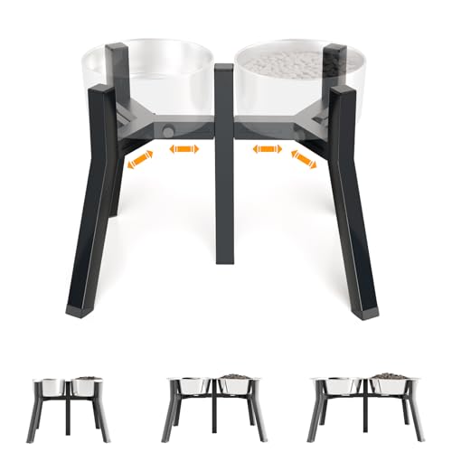 Elevated Dog Bowl Stand for Large Dogs (Height: 11", Width: 7-10.6" / Black, 2-in-1, 11H-Square)