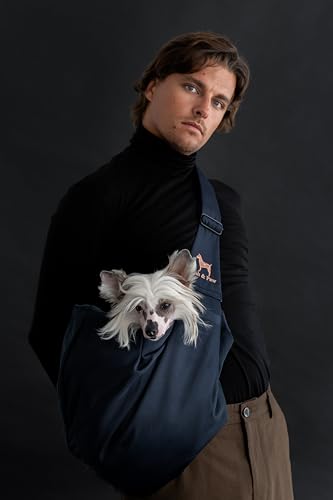 Dog Sling Carrier for Small Dogs 5 (Navy Blue / 18.0"L x 10.0"W x 6.5"H)