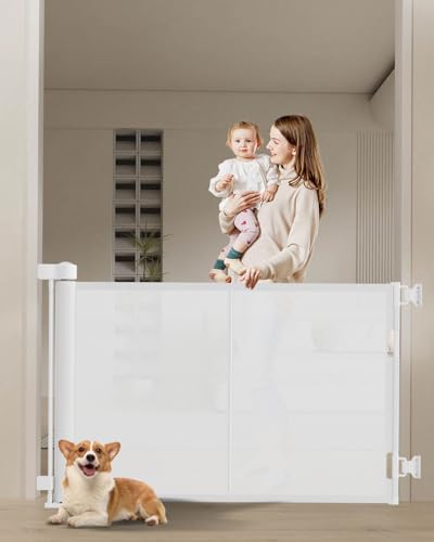 50 inch Reinforced Retractable Baby Gates 34 inch Tall (White / 34" Tall x 50" Wide)