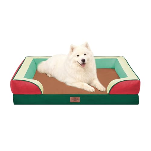 Orthopedic Dog Beds for Large Sized Dog with Bolster (36.0"L x 27.0"W x 8.0"Th / Watermelon Mist)