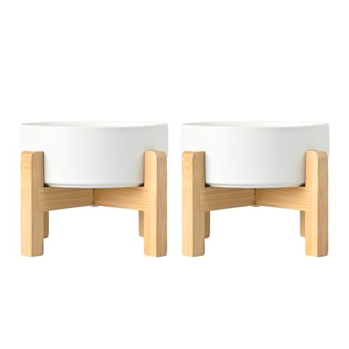 Ceramic Elevated Dog Bowls 2 Pack (Large - 7.6 CUPS*2 / White)
