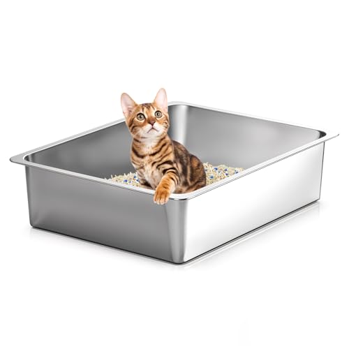 Small Stainless Steel Cat Litter Box Low Entry (15.6" L x 11.6" W x 3.9" H)