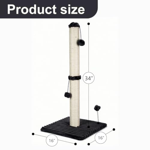 34“ Tall Cat Scratching Post Premium Basics Kitten Scratcher Sisal Scratch Posts Trees with Hanging Ball for Indoor Cats (34 inches for Adult Cats / Charcoal Gray)
