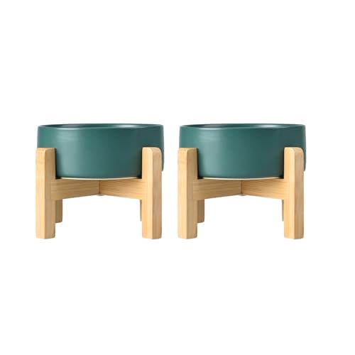 Ceramic Elevated Dog Bowls 2 Pack (Small - 1.7 CUPS*2 / Green)