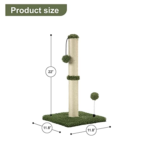 Cat Scratching Post Premium Basics Kitten Scratcher Sisal Scratch Posts with Hanging Ball 22in for Kittens or Smaller Cats (22 inches for kitten / Cactus Green)