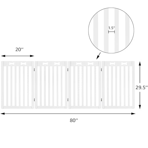 29.5'H Free Standing Tall Wooden White Dog Cat Gate (Black / 80"W×29.5"H)