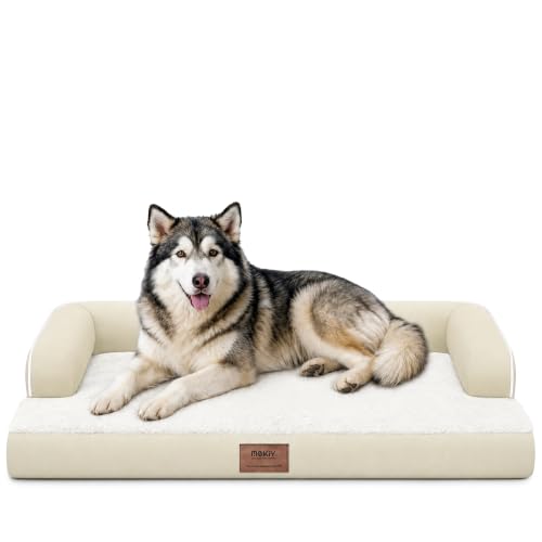 XXL Orthopedic Waterproof Dog Bed with Bolster for Extra Large Dogs (45.0"L x 35.0"W x 8.0"Th / Beige)
