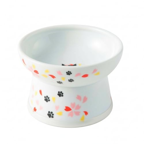 Necoichi Ceramic Elevated Cat Food Bowl (Sakura / Regular)