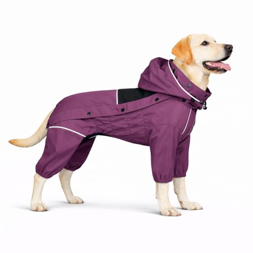 Waterproof Dog Raincoat with Removable Hood (Plum Purple / XL (Back 18"))