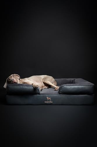 XL Dog Bed 45x35x11 Inch (Vegan Leather - Charcoal / X-Large)