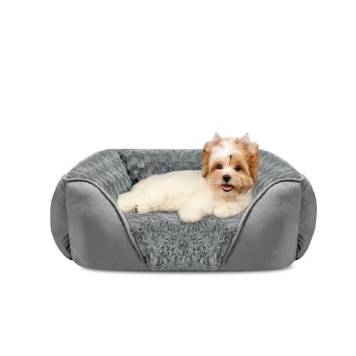 Small Dog Bed Rectangle Washable Orthopedic Soft Calming Sleeping Durable Pet Cuddler with Anti (S(20"x 19"x 6") / Light Grey)