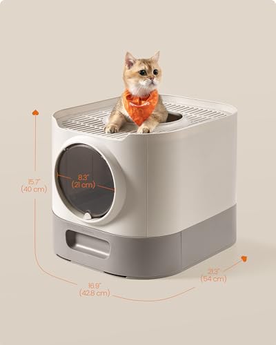 Cat Litter Box with Lid (21.3"L x 16.9"W x 15.7"H / Oatmeal + Warm Gray)