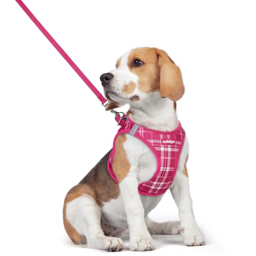 Dog Harness Medium Sized and Leash Set (Rose Red Plaid / L (chest: 18.2 - 20.5"))