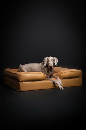 XL Dog Bed 45x35x11 Inch (Vegan Leather - Camel / X-Large)
