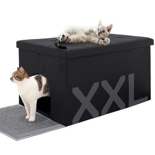 Cat Litter Box Enclosure Furniture Odor Control (XXL L35.4'' x W19.7'' x H19.7'' / Black)