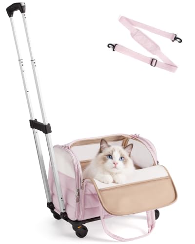 Rolling Cat Carrier with Wheels (Rolling Baby Pink / 18.1"L x 11.0"W x 11.0"H)