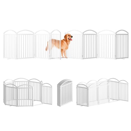 8 Panels Full Matel Freestanding Dog Gates with Door (【8 Panels with Door】192"W*32H" / White)