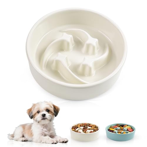 Ceramic Slow Feeder Dog Bowls (Beige-M)