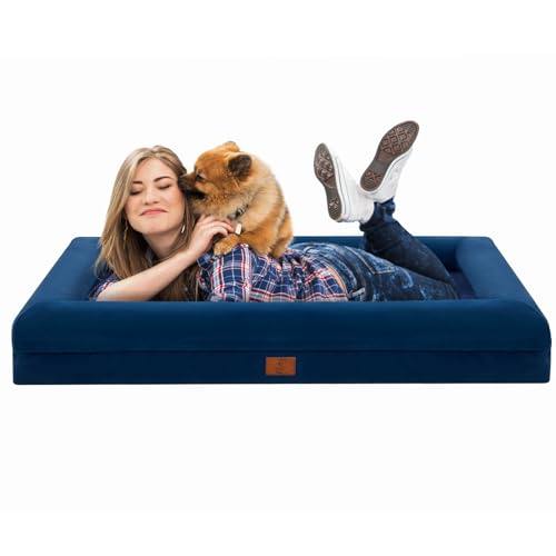 Jumbo Waterproof Dog Bed for Extra Large Size Dogs with Bolster (Navy / 53.0"L x 42.0"W x 8.25"Th)