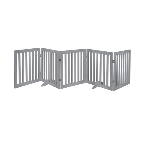 24”H Free Standing Pet Gate for Dog Cat (Gray / 100"W×24"H)