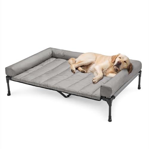 Outdoor Elevated Dog Bed with Waterproof Bolster Cushion (Light Grey / 49.0"L x 33.0"W x 9.0"Th)