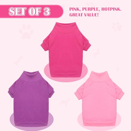 3 Pack Dog Sweater Fleece Pet Clothes Turtleneck Soft Warm Sweatshirt Dog Sweaters for Small Dogs Sweaters for Medium Dogs Boy Girl Pet (S/M / Pink Hotpink Purple)