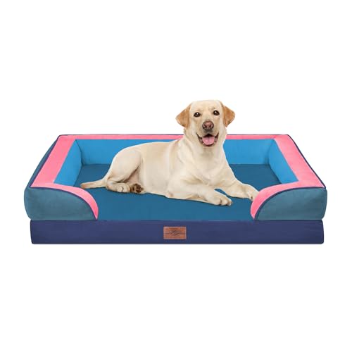 Orthopedic Dog Bed for Extra Large Dogs with Bolster (42.0"L x 30.0"W x 8.5"Th / Enchanted Cove)