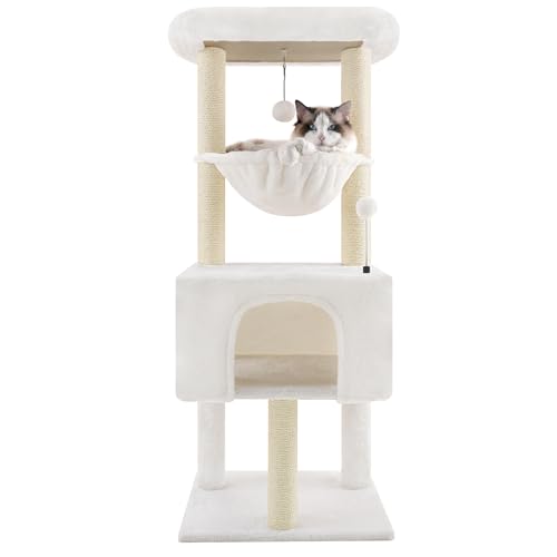 Fashion Design 43.3" Cat Trees with Cat Houses Spring Balls (Beige 1 / 43.3")