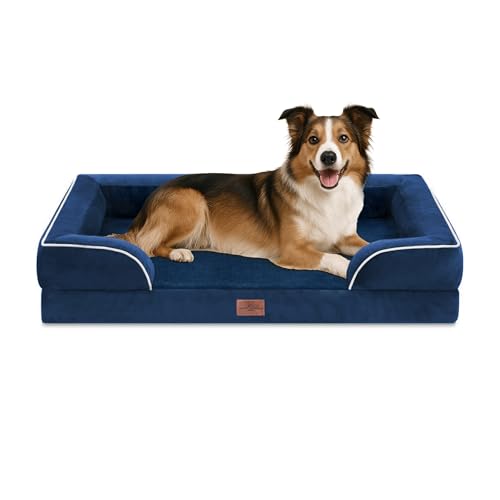Waterproof Orthopedic Dog Beds for Large Sized Dog (38.0"L x 25.0"W x 7.0"Th / Navy Blue)