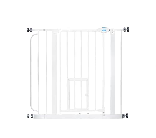 Carlson 29 36.5” Extra Wide Dog Gate with Small Pet Door (White / 29.5-36.5" W x 30" H)