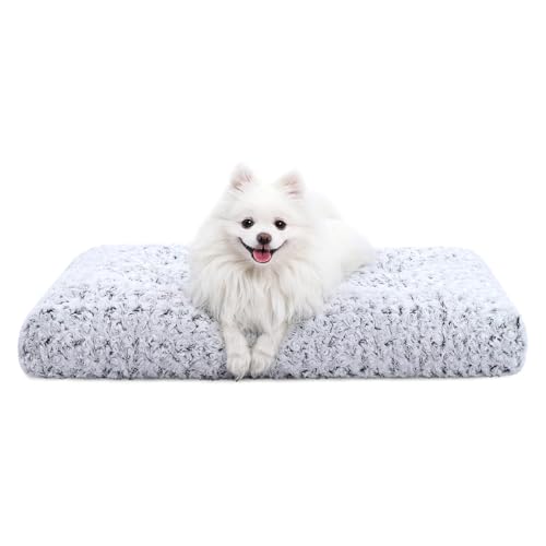 Washable Dog Bed Small Dog Crate Bed Deluxe Plush Mat 23"x18" Gray (Grey / 23.0"L x 18.0"W x 3.0"Th)