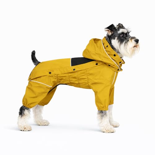 Waterproof Dog Raincoat with Removable Hood (Mustard Yellow / S (Back 11.5"))