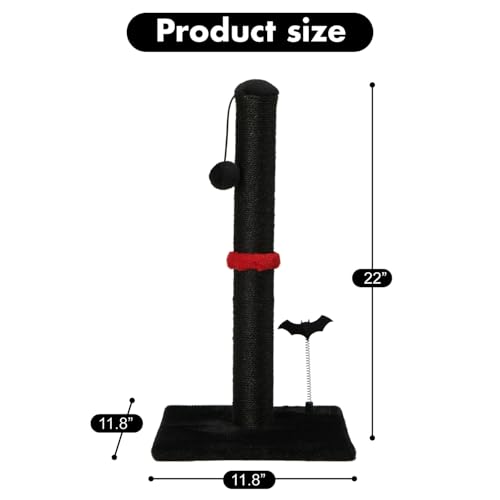 Cat Scratching Post Premium Sisal Scratch Posts with Hanging Ball Vertical Scratcher for Indoor Cats and Kittens (22 inches for kitten / Black)