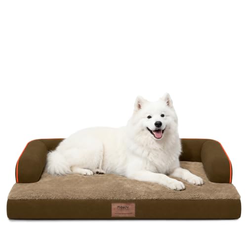 Orthopedic XL Dog Bed with Bolster for Extra Large Size Dogs (42.0"L x 30.0"W x 8.0"Th / Brown)