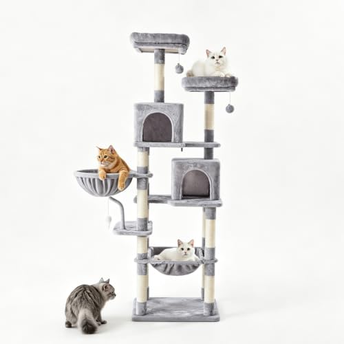 71 Inch Cat Tree Tower with Natural Sisal Scratching Post (Light Grey / 71IN)