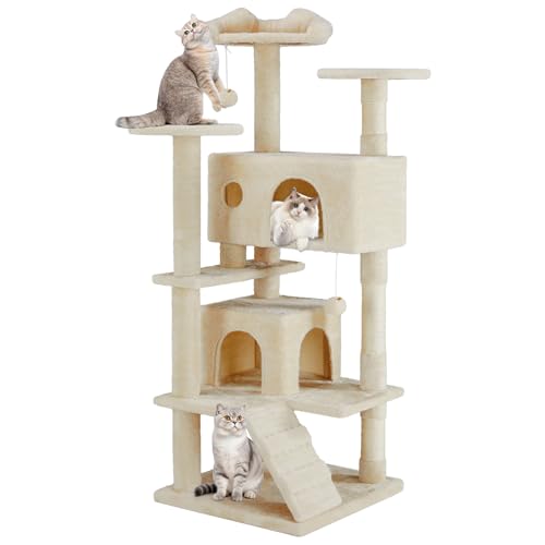 54 Inch Cat Tree Tower with Sisal Scratching Post (Beige / 54IN)