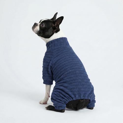 Turtleneck Knitted Dog Sweater Puppy Pajamas Thermal Doggie Winter Clothes Knitwear Pet Coats Cat Apparel Blue Large (Large / Blue)
