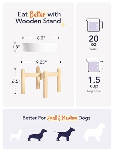 Ceramic Slow Feeder Dog Bowls Elevated (Angle White+Stand / M-1.5 Cups)
