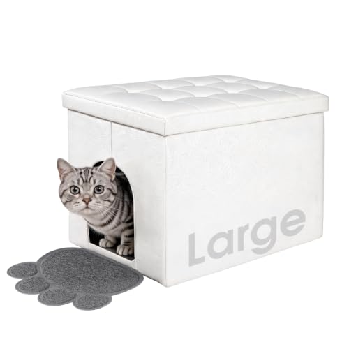 Cat Litter Box Enclosure Furniture Odor Control (L 25.6'' x 17.7'' x 17.7'' / White)