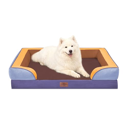 Orthopedic Dog Beds for Large Sized Dog with Bolster (36.0"L x 27.0"W x 8.0"Th / Honey Lavender)